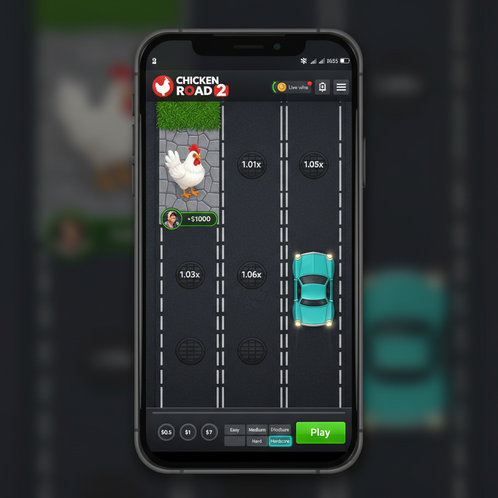 Chicken Road 2 su smartphone in modalità verticale — interfaccia adattata con pulsanti touch e pannello puntate compatto